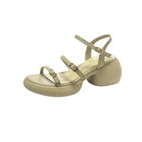 Step On Excrement Feeling ~ Light Soft Leather High Heel Sandals Female Summer New Style Thick Heel Thick Sole Heel Not Tired Feet Super Fairy Match