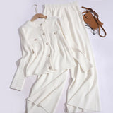 New Fashionable Casual Sports Knitted Two Piece Set Women's Single Breasted Round Neck Knit Cardigan + Wide Leg Pants