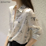 Women Print Graphic Spring Chiffon Ulzzang Temperament Popular All-match Loose Plus Size 2XL Design Female Clothes