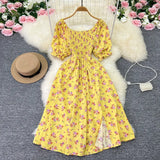 Zingj New French Gentle Wind Sweet Square Collar Bubble Short Sleeve Waist Show Thin Slit A-Word