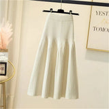 Color Simple Knitted Skirt Women'S Stretch High Waist Sweater Long Pleated Skirts 2021 Korean Wild Autumn Winter