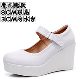 High-Slope Single-Shoe Round Cheongsam Shoes Shallow Walking Shoes Waterproof Table Thick-Soled Size 43 Magic Sticker Women's