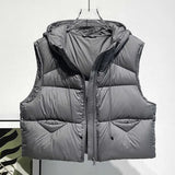 Goose Down Down Vest Female 2024 Autumn / Winter Fashion High Luxury Puff Feeling Hooded Vest To Wear Thickened Vest Tide-Outfit