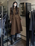 Women Suit Coat Dress 2 Pic Set Solid Korean Sweet Office Lady Autumn Winter Full Ruffled Knee-Length Ladylike Women
