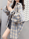 Checkered Baggy Long Sleeve Button Blouse- Outfit