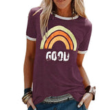 Queens Summer Fashion Women Rainbow Print Short Sleeve O-neck T-shirt Ladies Tops Cotton Tee Shirt Camiseta
