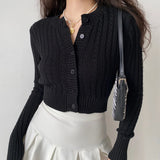 Winter Solid Color Crew Neck Knitted Sweater For Women Korean Slim Long Sleeve Top Twist Detail Cardigan Sweater