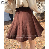 2022 Winter Knit Mini Skirt Women Korean Fashion Solid All-Match A Line High Waist Short Skirt