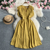 Zingj Fly Sleeve Dress Women's Summer New Design Sense V Collar Waist Show Thin Temperament Big Place French Fairy