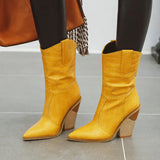Autumn Women Boots Pu Leather Wedge High Heel Ankle Boots Winter Cowboy Boots Fashion Western Boots Woman Denim