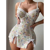 White Floral Print Baby Doll Night Dress Lingerie- Outfit
