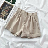 Waisted Shorts Women Simple Japanese Style Chic Casual Soft Daily Ladies Trousers Basic Loose Ins Woman Bottom