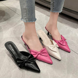 Elegant Wind Pointed Head Shallow Bow Thin Heel Show Thin Head Half Slippers Female Outside Wear Fashion Temperament Half