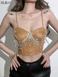 Women Camisole Sexy Casual Solid Slim Diamond Tassel Strap Crop Top Office Lady Nightclub Streetwear Y2K New