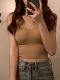 Rib V Neck Cropped Tank Top- Outfit