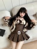 Hot Girl Suit Women's Autumn/Winter Faux Fur Short Coat Strap Slim Fit A-line Dress Two-piece Set Fashion Female
