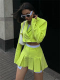 Cropped Blazer And Pleated Mini Skirt Set-Outfit