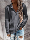 Zingj And Winter New Stripe Casual Hoodie Loose Knit Sweater Zipper Cardigan Long Sleeve Hooded Sweater Woman-Outfit