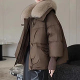 2024 Winter New Down Cotton-Padded Clothes Female Short Foreign Style Korean Version Loose Cotton-Padded Clothes Female Big Hair Collar And Thick Cotton-Padded Jacket-Outfit