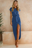 Sexy Women O-neck Short Sleeve Dresses Tunic Summer Beach Sun Casual Femme Vestidos Lady Clothing