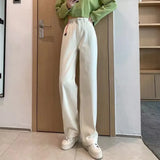 Embroidered smiley jeans women's 2022 spring ins hot new Korean version loose and thin wide-leg straight-leg pants