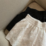 High Waist White Jacquard Shorts Women Loose Black Shorts Summer Streetwear Pockets Wide Leg Shorts For