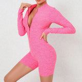 Zingj Collar Zipper Open Back Long Sleeve Onesie Dance Fitness Sports Onesie Sexy Tight Yoga Dress Woman- Outfit