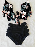 Ruffled Hem Bikini Set Women Flora V-Neck High-Waisted Two Piece Swimsuit 2023 Girl Beach Bathing Suit Swimwear