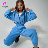 Leisure Women's Hooded Jumpsuit One-piece Suit High Waist Sets for Fitness Running Leggings Sportswear Gym
