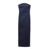 2025 New Summer Women's Sexy Straight Tube Strapless Dress Slim Slit Denim