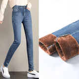Warm Jeans Women 2019 New High Waist Stretchy Female Thick Fleece Denim Trousers Slim Elastic Jeans Velvet Pencil