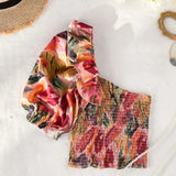 New Women Chiffon Shirt Korean Floral Print Ruffled Irregular Top Slim Short Summer Ladies Blouse