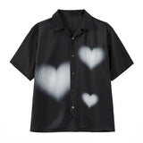 gradient heart Harajuku women blouse short-sleeved shirt cardigan pajamas collar goth Korean summer streetwear