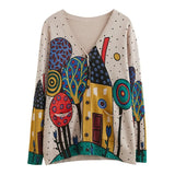 and Autumn Plus Size Women's V-neck Sweater Loose Lazy Cardigan Jacket Printed Knitwear Women's