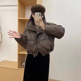 Korean Short Standing Collar Down Cotton-Padded Jacket Lady Autumn And Winter New Advanced Sense Temperament Casual Small Warm Cotton-Padded Jacket-Outfit