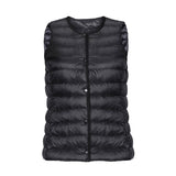 Down Vest Female 2024 New Winter Light Liner Short White Duck Velvet Vest Round Neck V Collar Two Wear-Outfit