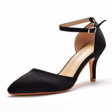 Cm Medium Heel Sandals Fine Heel Tip Buckle Sandals Emulation Silk Wedding Banquet Dress Shoe Tips Sandals
