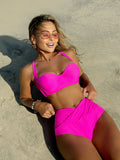 2025 Sexy New Hard Cup Pure Color High-Waist Swimsuit