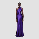 2024 New Sexy Dress Purple Temperament Three-Dimensional Flowers Waist Famous Hanging Neck Party High-End
