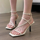 Zingj High Heels Women's Fine Heel 2023 Summer New French Temperament A Word With A Square Head Simple Sandals Generation Hair-Outfit