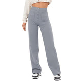 Trousers High Waist Pocket Wide Leg