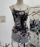 Solid Shooting Wasteland Style Personality Letter Tie-Dye Printing Mesh Sling Sling Babes Irregular Tuxedo Small Vest