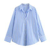 Casual Shirt 2025 Spring And Summer Temperament Long-Sleeved Collar Loose Striped Print Female