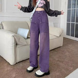 Zingj Street Purple Straight Leg Jeans Male And Female Street Logo Hip Hop Retro Wide-Leg Mop
