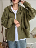 Zipper Women Y2k Knitwear Autumn Ladies Streetwear Jacket Sweater Coat Grunge Vintage Loose Solid Hooded Cardigans