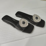 ZARZ 2022 Summer New Fashion Crystal Square Toe Flat Sexy Outer Wear Sandals And Slippers Women Luxury Brand Woman Beach
