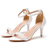 Cm Temperament Shallow Word With Fine Heel Sandals Imitation Pearl Wedding Shoes Sexy Fish Mouth Summer Sandals Size