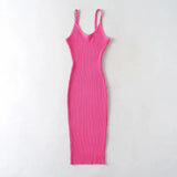 2025 New Women's Fine Sling V Collar Rib MIDI Dress 6050318