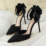 Zingj Korean Version Of Sweet Women's Shoes Fine Heel High Heel Shallow Mouth Pointed Silk Hollow Bow After A Word With