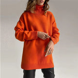 2022 Blue Turtleneck Loose Knitted Sweater Top Women Long Sleeve Jumper Autumn Winter Basic Oversized Casual